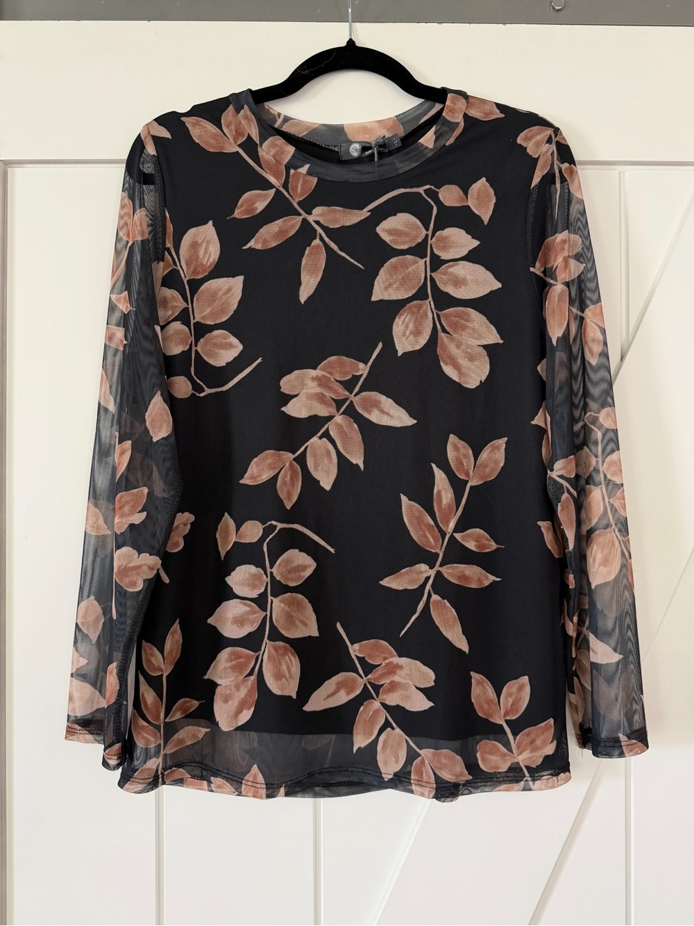 M Made in Italy Black Branches Mesh Long Sleeve Top